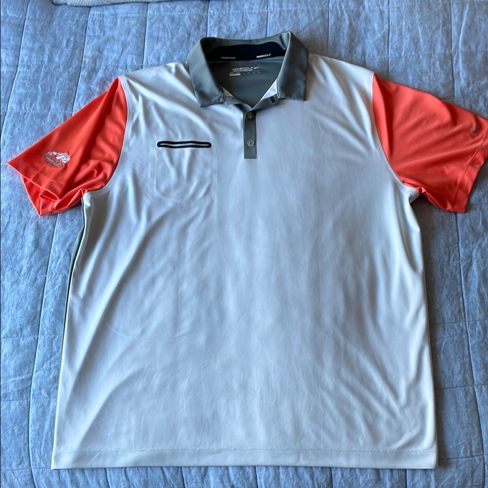 Nike Men's Gray and Orange Polo Shirt